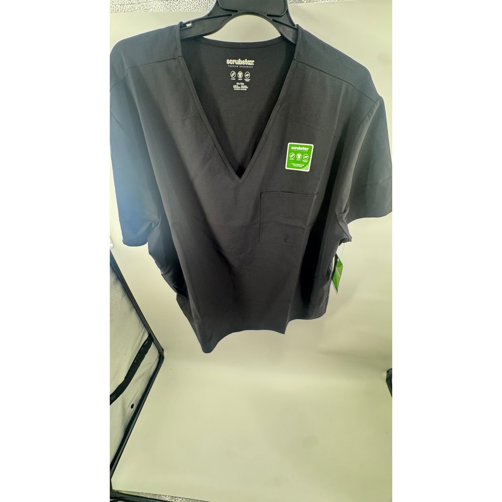 Scrubstar Premium Core Essentials Scrub Top Black V-Neck Chest Pocket 3XL New